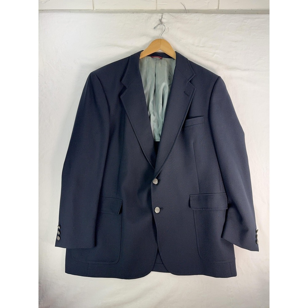 Vintage Hart Schaffner Marx Blazer Mens 46 Navy Blue Wool Golden Bear 80s‎ USA